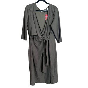 Avenue Women's Brown Dress, Size 18/20. 3/4 Sleeves, Wrap Tie Top. NWT